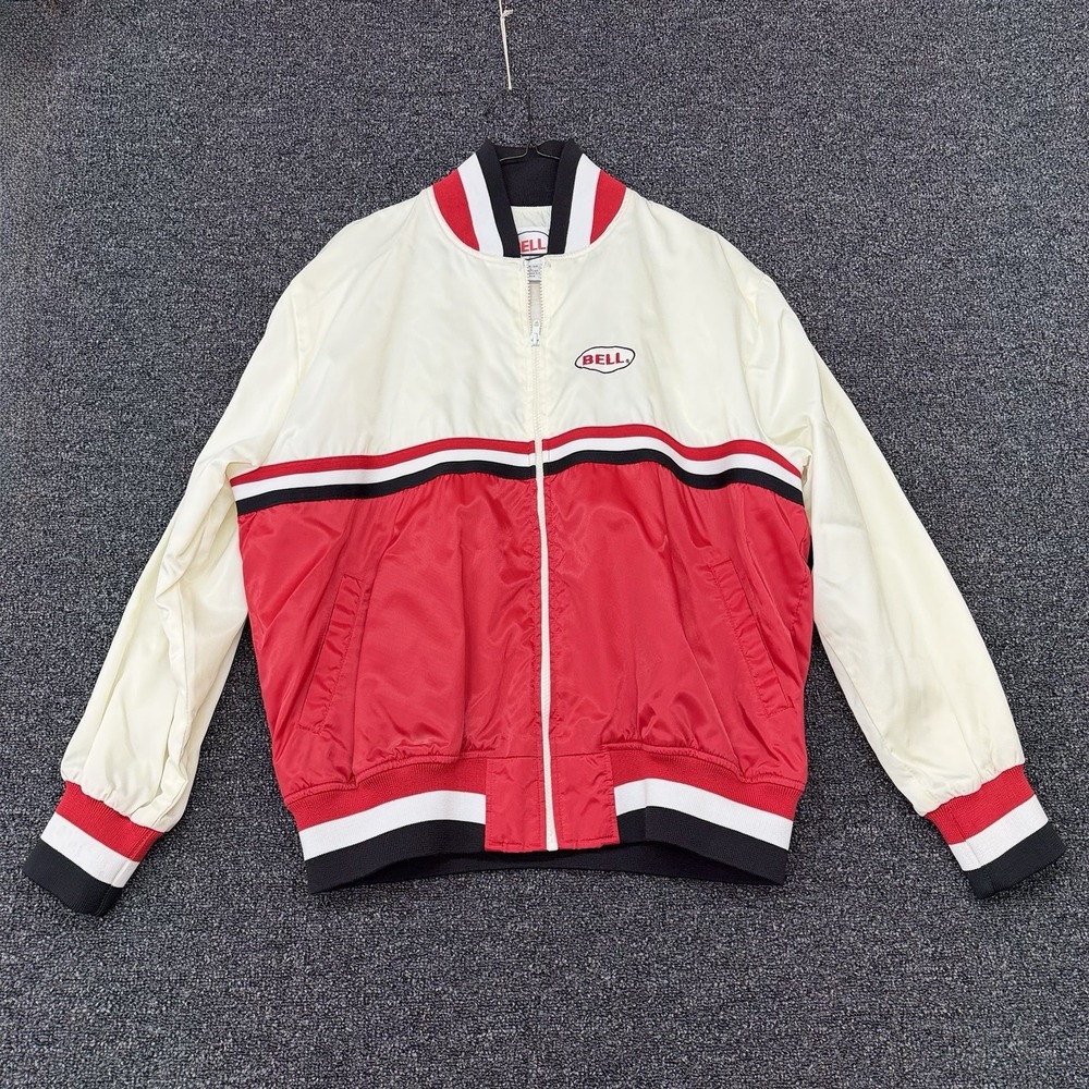 Vintage Bell Racing Jacket Mens Large Red White Nylon Bomber Windbreaker Zip Up